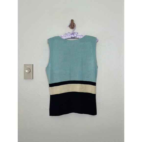 Vintage 100% Silk Alfani Colorblock Blue Black Yellow Knit Tank Top Retro - Picture 6 of 8